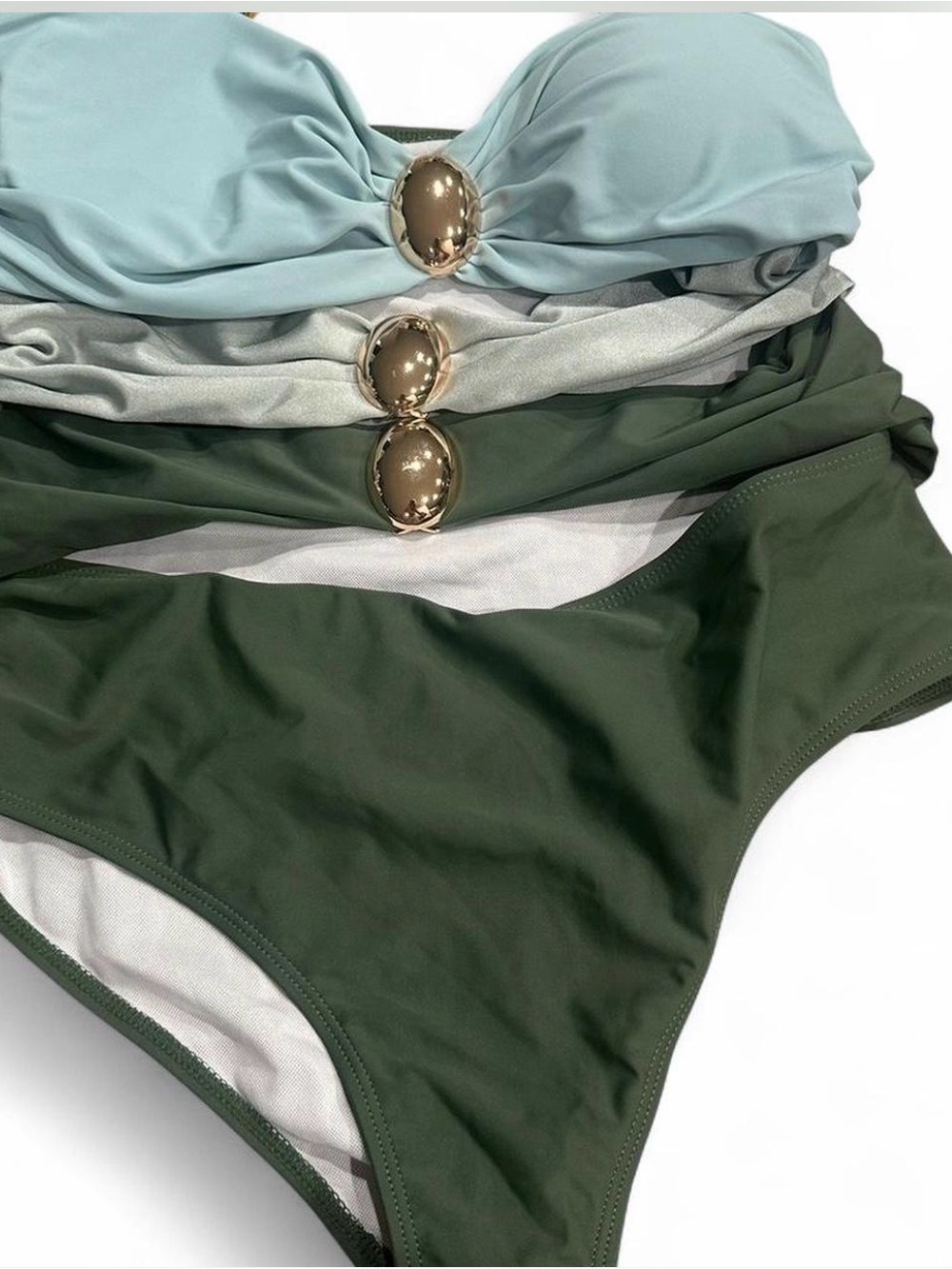 Free People  NWOT Twist Front One-Piece Swimsuit in Sage, Olive & Silver Accents
